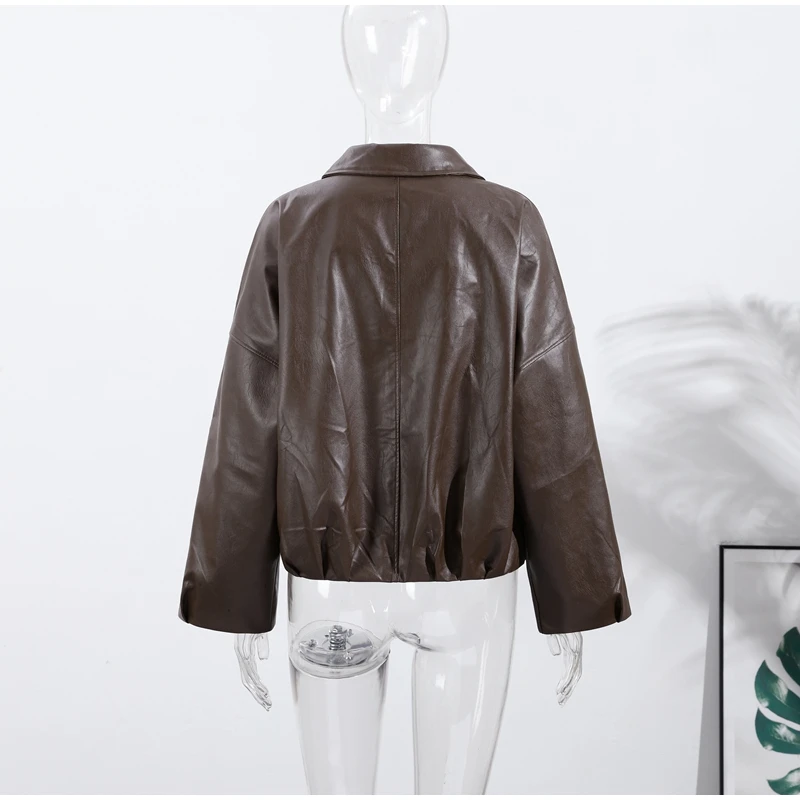 Street Women's Belt Leather Jackets Loose Lapel Zipper Long Sleeve Pockets Female Coats 2026 Autumn Lady Fashion Y2k Outwear