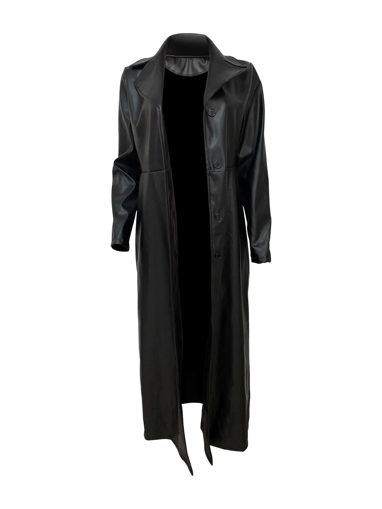CM.YAYA Women’s Coats Thick PU Leather Long Sleeve 2024 Winter Notched Neck X-Long Trench Street Wear Fashion OL Work Outcoat