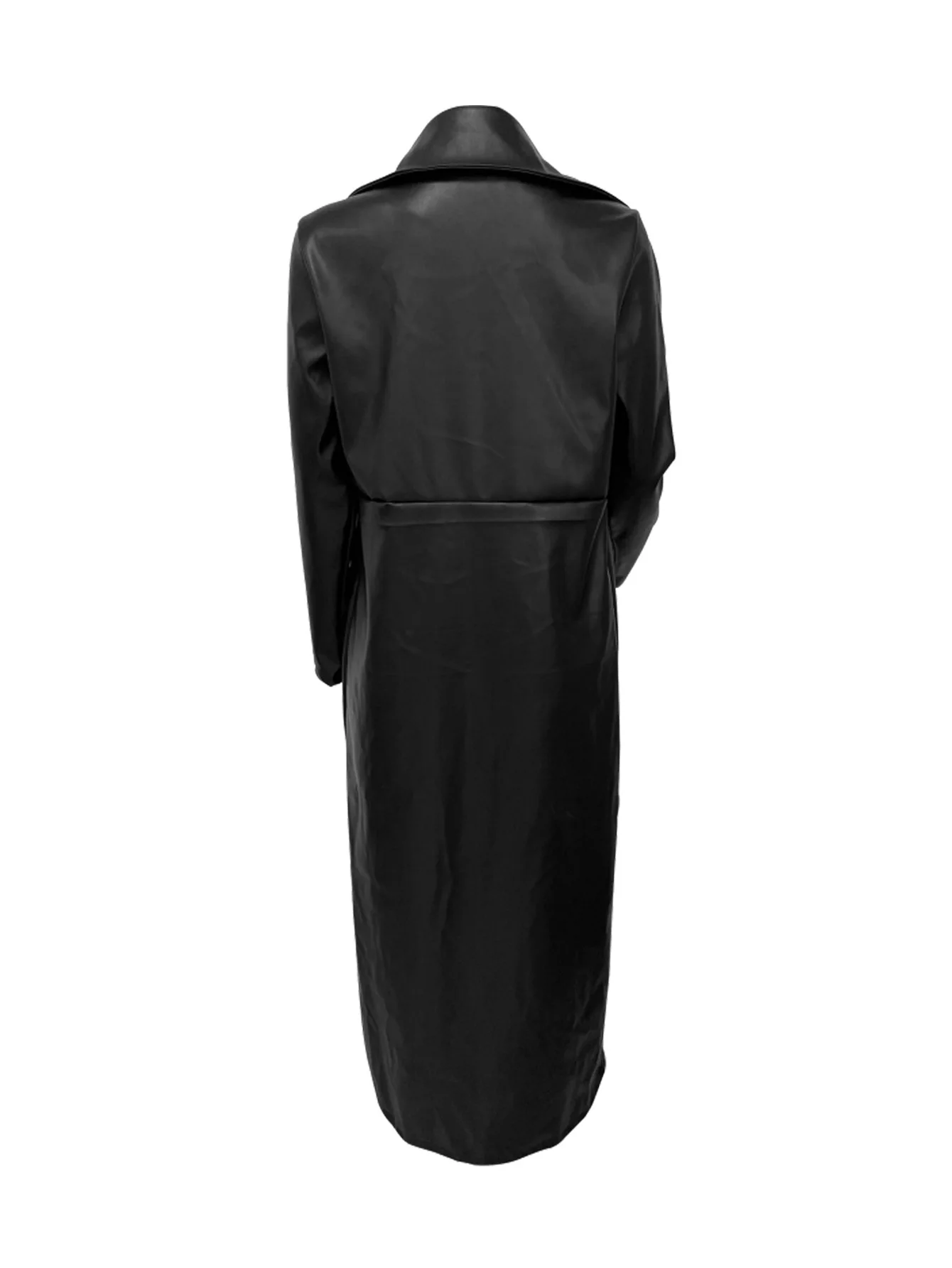 CM.YAYA Women’s Coats Thick PU Leather Long Sleeve 2024 Winter Notched Neck X-Long Trench Street Wear Fashion OL Work Outcoat