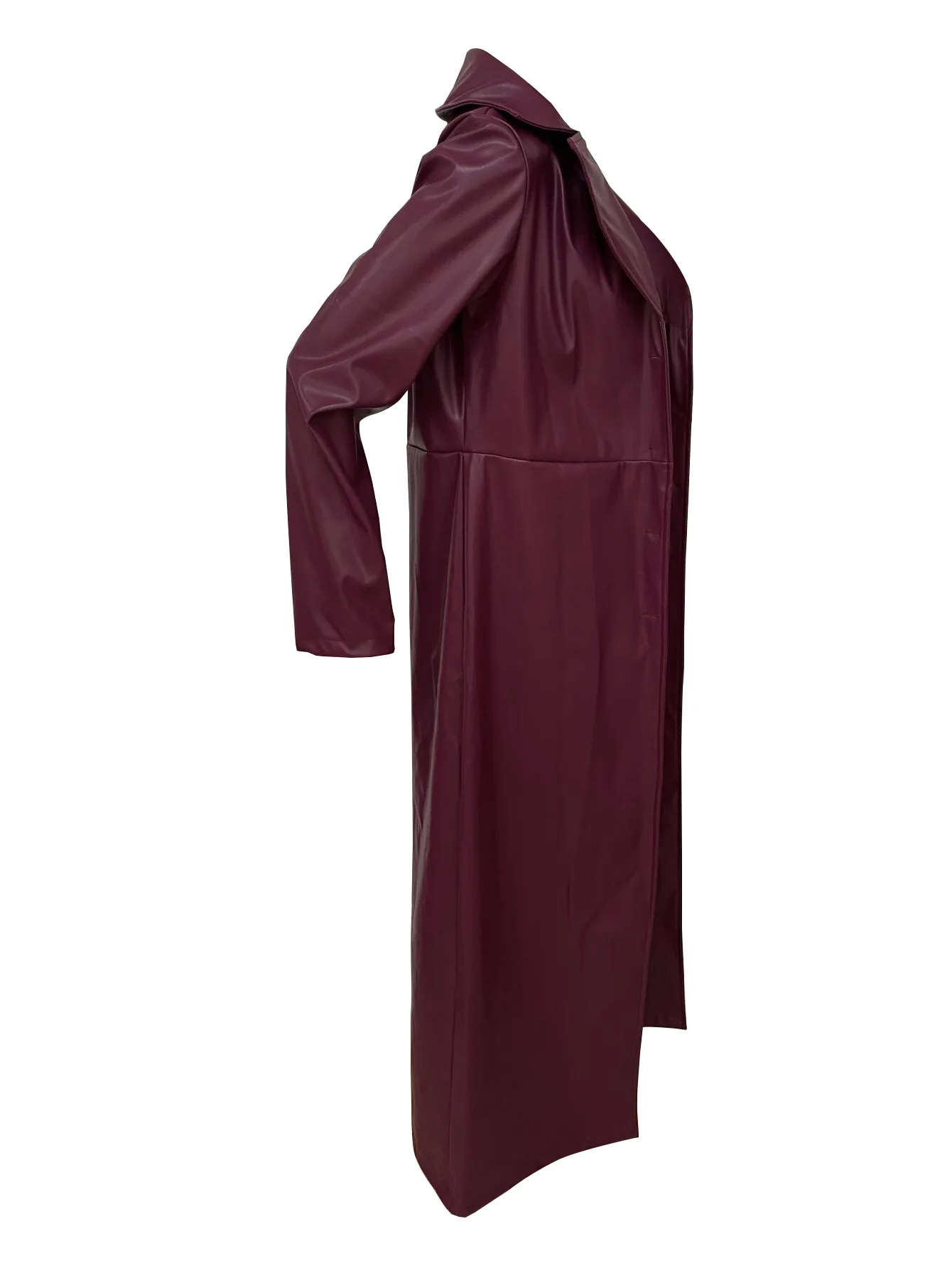 CM.YAYA Women’s Coats Thick PU Leather Long Sleeve 2024 Winter Notched Neck X-Long Trench Street Wear Fashion OL Work Outcoat