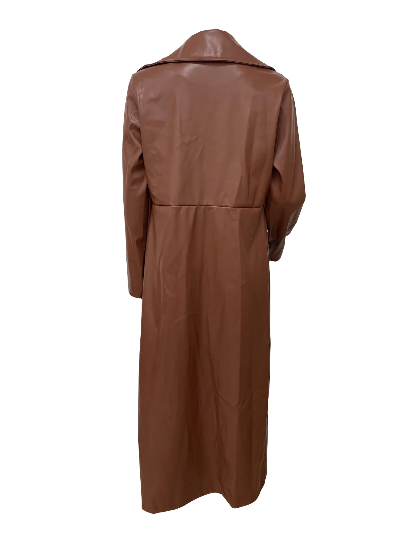 CM.YAYA Women’s Coats Thick PU Leather Long Sleeve 2024 Winter Notched Neck X-Long Trench Street Wear Fashion OL Work Outcoat