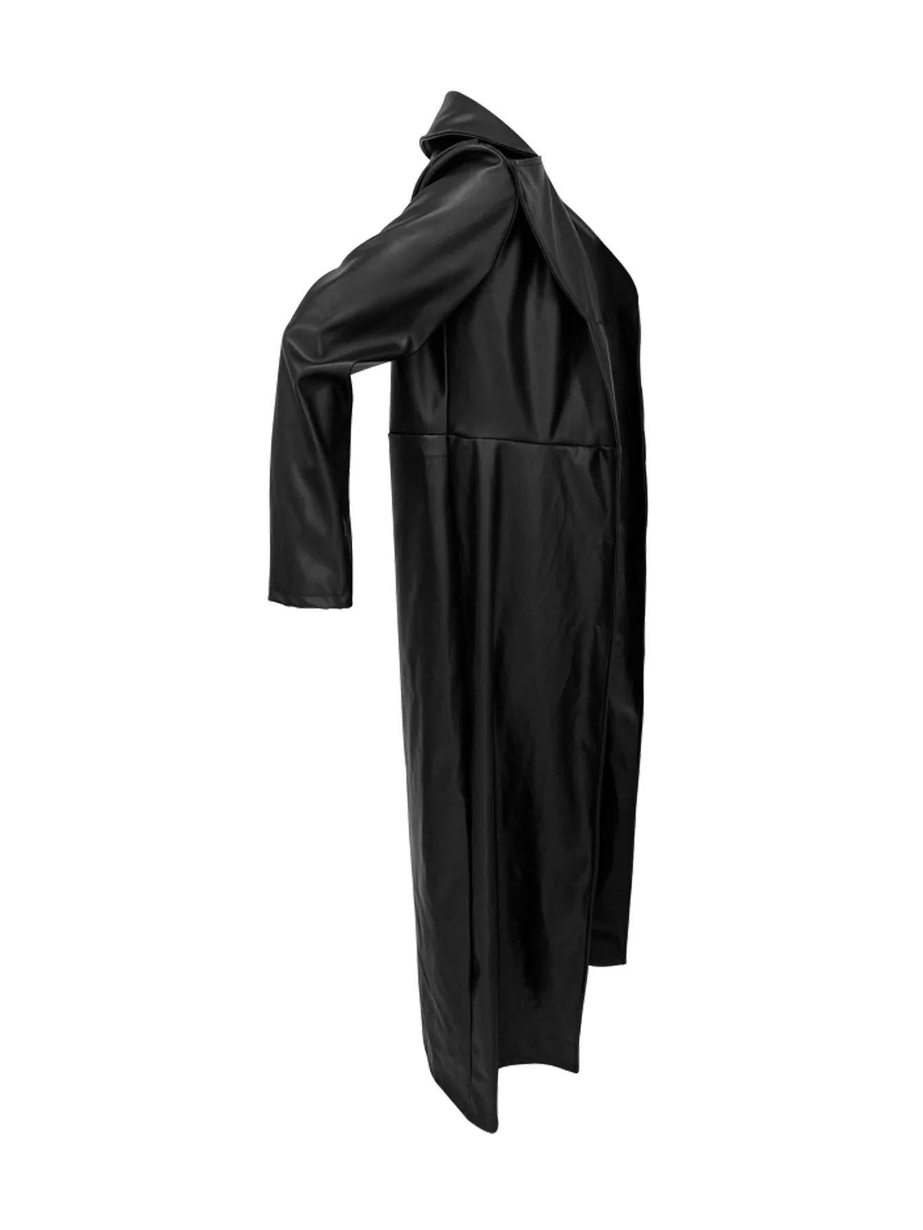 CM.YAYA Women’s Coats Thick PU Leather Long Sleeve 2024 Winter Notched Neck X-Long Trench Street Wear Fashion OL Work Outcoat