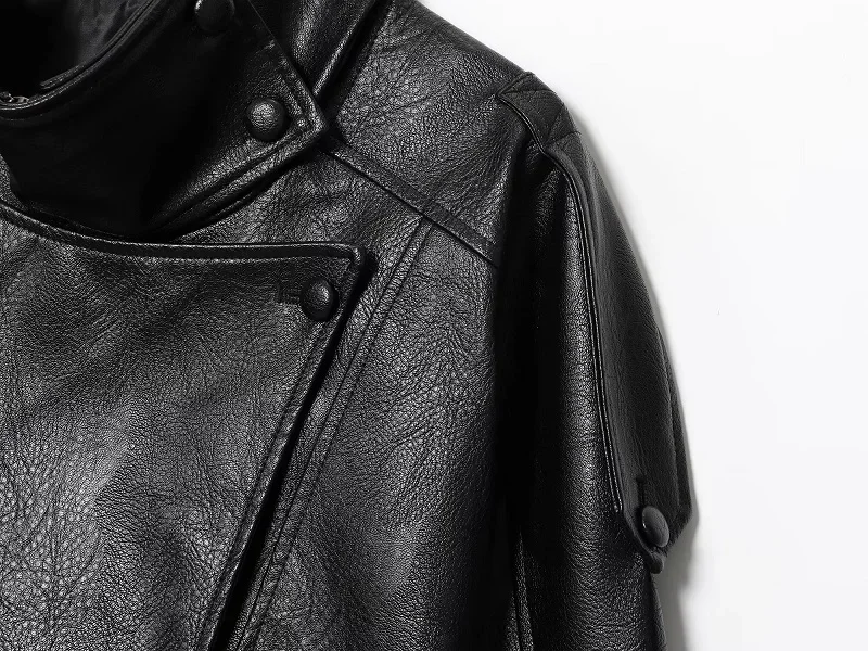 HXAO Women's Faux Leather Jacket Short Coat Black Bomber Jackets For Woman Loose Winter Outerwear High Neck Aviator Jackets