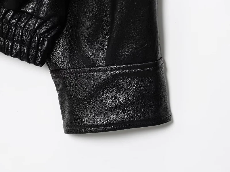 HXAO Women's Faux Leather Jacket Short Coat Black Bomber Jackets For Woman Loose Winter Outerwear High Neck Aviator Jackets