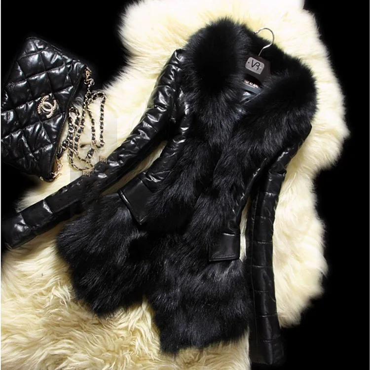 Autumn Women Faux Fur Coat Jacket Large Size 2025 Female Slim Fit Zipper PU Leather Fluffy Patchwork Short Winter Warm Outerwear