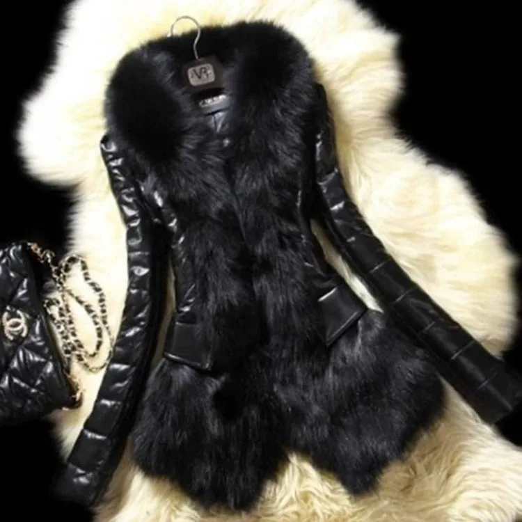 Autumn Women Faux Fur Coat Jacket Large Size 2025 Female Slim Fit Zipper PU Leather Fluffy Patchwork Short Winter Warm Outerwear