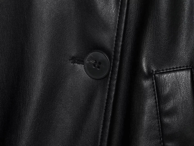 ETJ 2025 autumn new women's fashion belt imitation leather long sleeve short trench coat casual leather coat