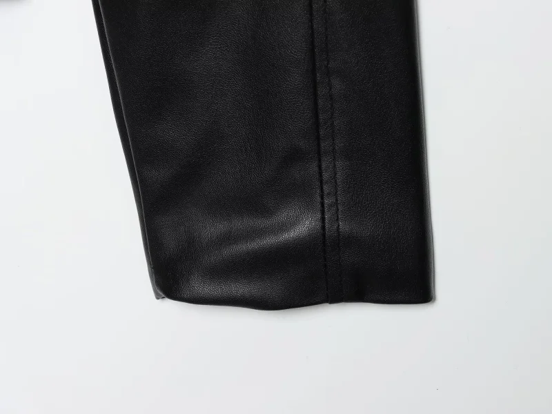 ETJ 2025 autumn new women's fashion belt imitation leather long sleeve short trench coat casual leather coat