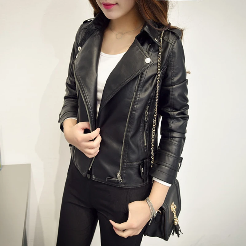 Black Faux Leather Jacket Women Y2K Retro Moto Biker Windproof Pu Leather Jackets Korean Street Cropped Outerwear Woman Clothes