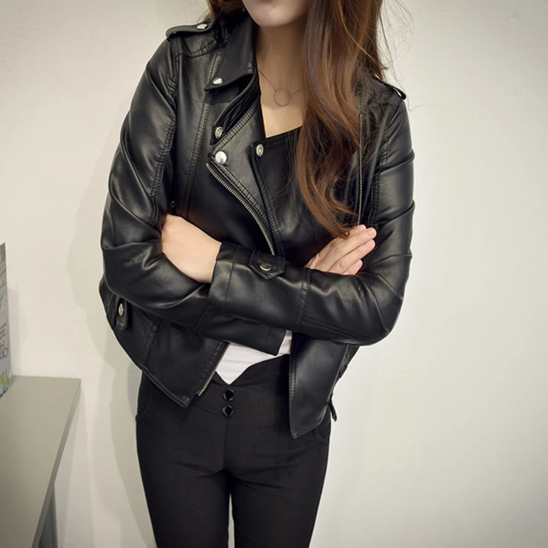 Black Faux Leather Jacket Women Y2K Retro Moto Biker Windproof Pu Leather Jackets Korean Street Cropped Outerwear Woman Clothes