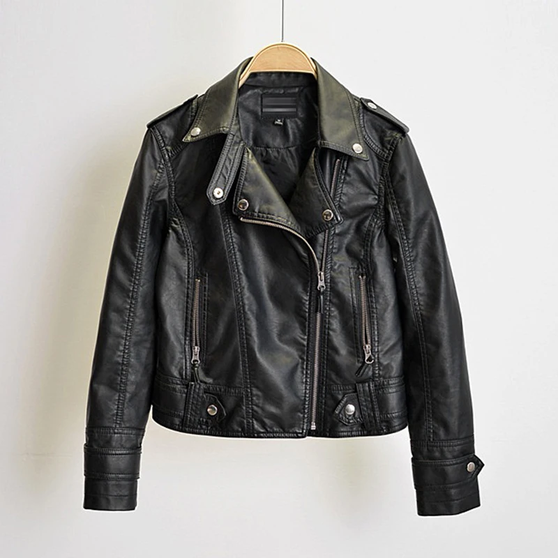 Black Faux Leather Jacket Women Y2K Retro Moto Biker Windproof Pu Leather Jackets Korean Street Cropped Outerwear Woman Clothes