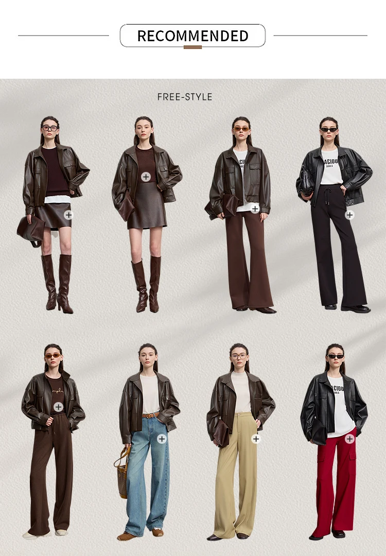 Amii Coat for Woman 2025 Autumn New Retro Modern Lapel Leather Jacket Women's Loose Long Sleeve Women's Leather Jacket 12543111