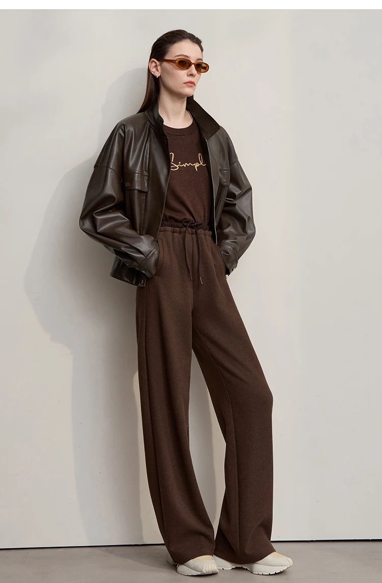 Amii Coat for Woman 2025 Autumn New Retro Modern Lapel Leather Jacket Women's Loose Long Sleeve Women's Leather Jacket 12543111
