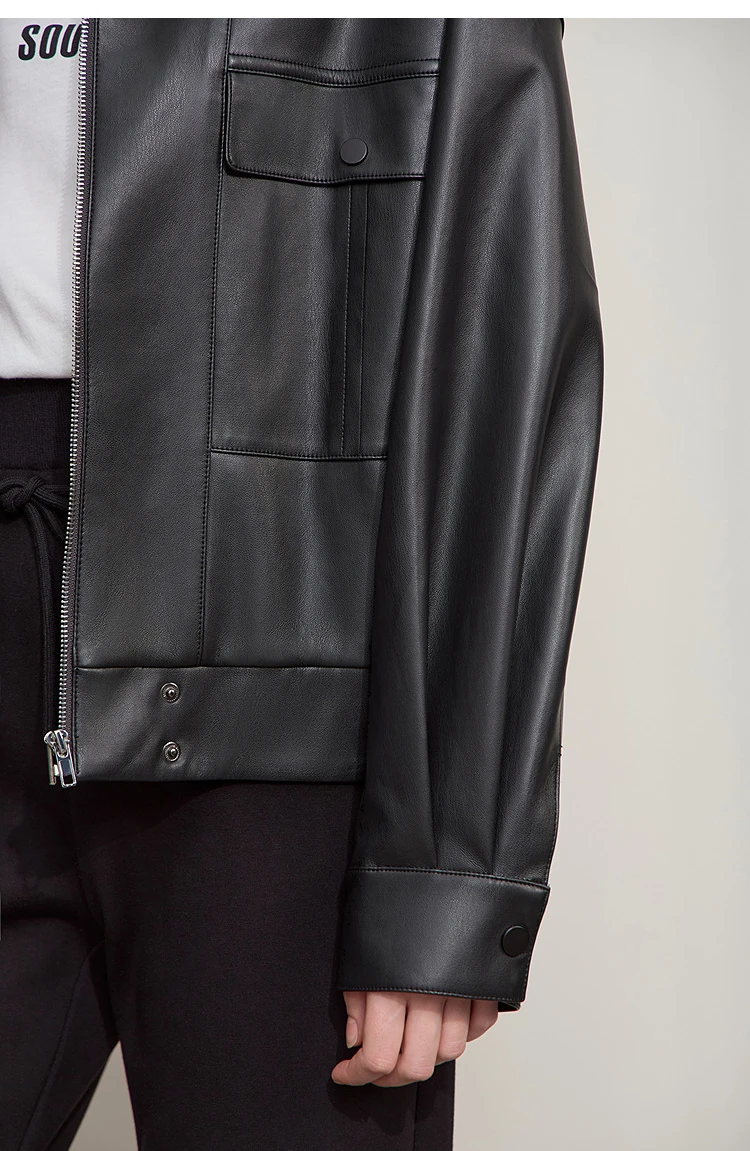 Amii Coat for Woman 2025 Autumn New Retro Modern Lapel Leather Jacket Women's Loose Long Sleeve Women's Leather Jacket 12543111