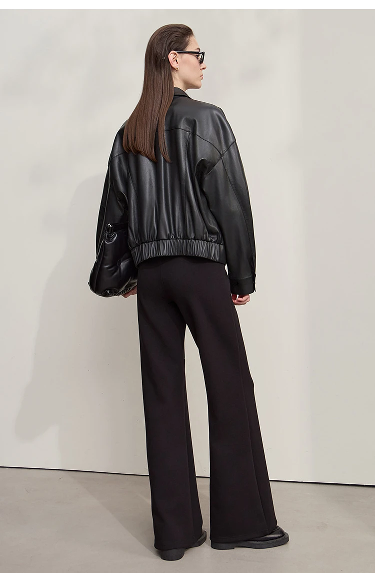 Amii Coat for Woman 2025 Autumn New Retro Modern Lapel Leather Jacket Women's Loose Long Sleeve Women's Leather Jacket 12543111