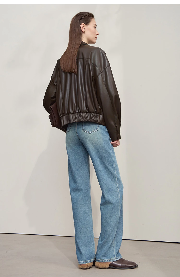 Amii Coat for Woman 2025 Autumn New Retro Modern Lapel Leather Jacket Women's Loose Long Sleeve Women's Leather Jacket 12543111