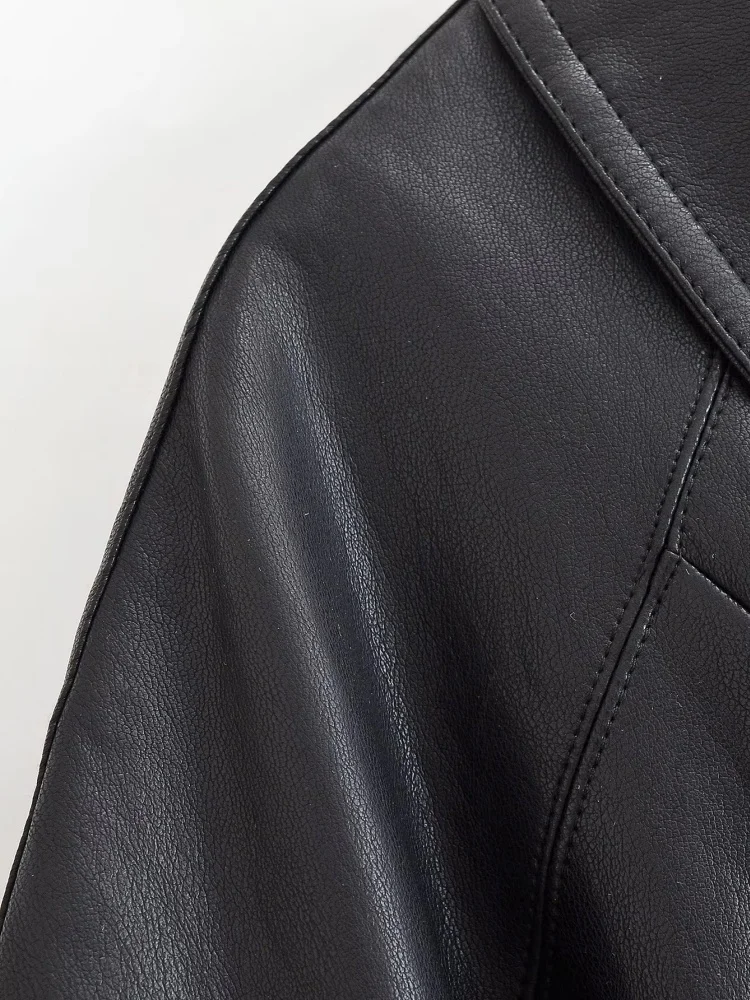 AACHOAE Women Faux Leather Jacket Belted Waist Oversized Moto Jacket Long Sleeve PU Leather Coat Casual Spring Autumn Outerwear