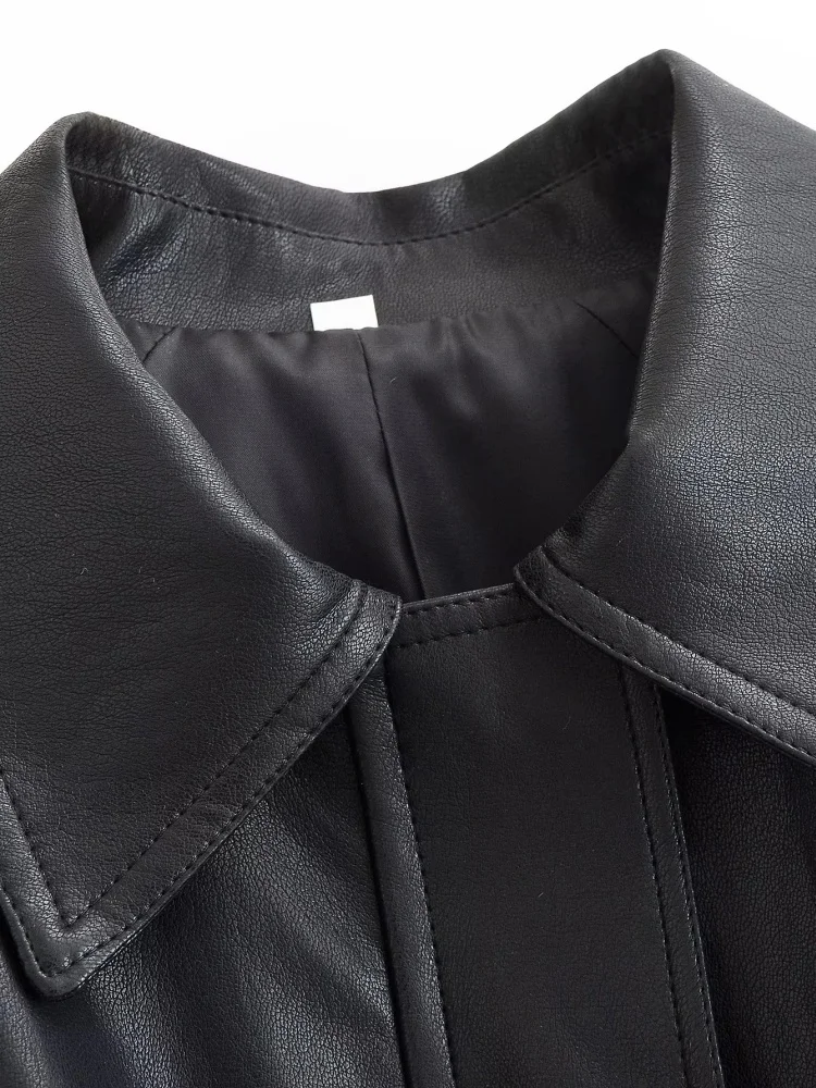 AACHOAE Women Faux Leather Jacket Belted Waist Oversized Moto Jacket Long Sleeve PU Leather Coat Casual Spring Autumn Outerwear
