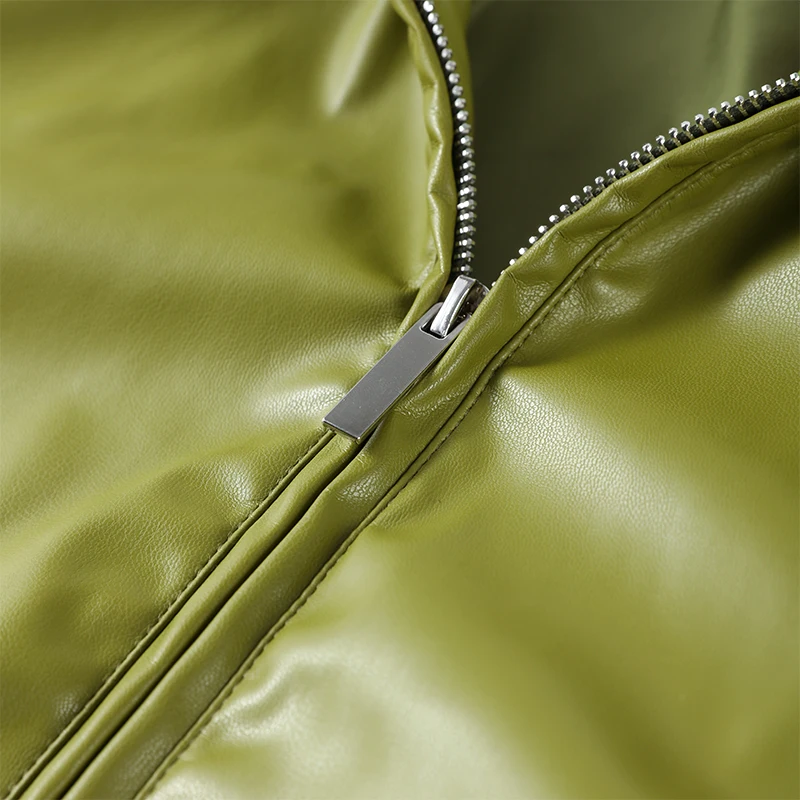 Street Zipper Leather Jackets Skirts Sets Women Loose Stand Collar Full Sleeve Coat Straight Skirt 2025 Autumn Winter Lady Suit
