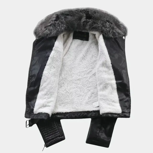 2026 Hot Fashion Women New Winter Warm Faux Leather Jackets with Fur Collar Belt Ladies Thick Black Moto & Biker Outerwear Coats