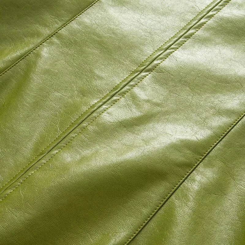 Green PU leather jacket women's autumn 2025 new item small and short motorcycle jacket top