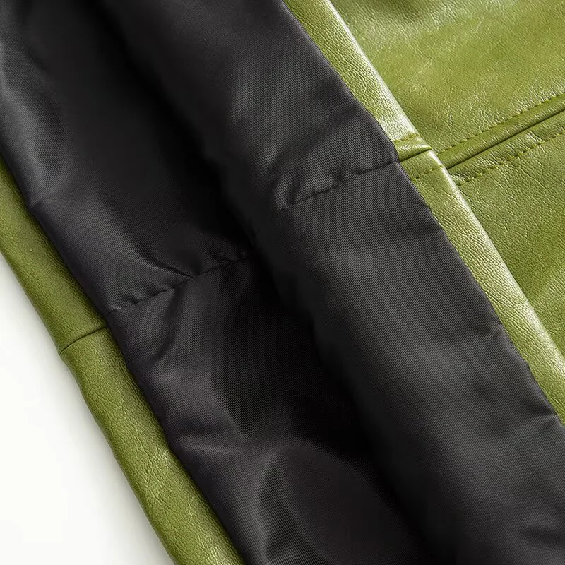Green PU leather jacket women's autumn 2025 new item small and short motorcycle jacket top