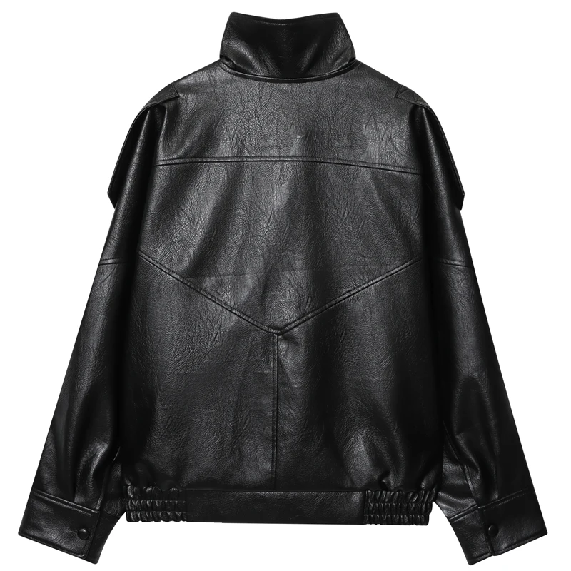 HXAO Women's Jackets Black Faux Leather Jacket Woman 2025 Asymmetric Long Sleeve Outerwears New In Coats & Jackets Biker Jacket