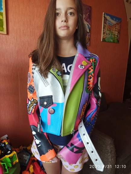 3xl women and men rivet beading pu leather jacket hit color streetstyle Graffiti outerwear letters printed leather jackets