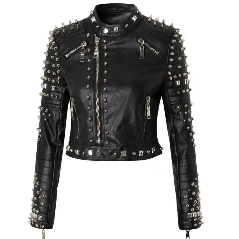 3xl women and men rivet beading pu leather jacket hit color streetstyle Graffiti outerwear letters printed leather jackets