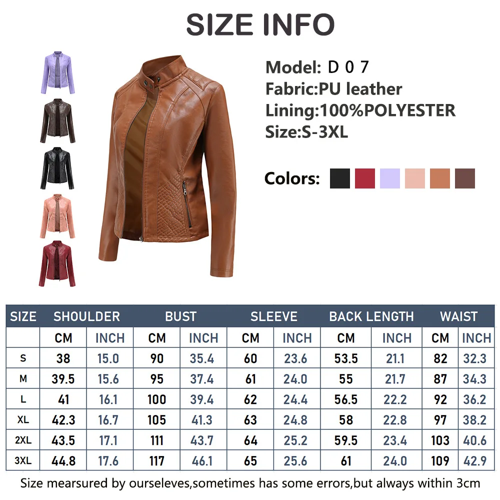 Leather Jacket Women New Spring Autumn Jackets Ladies Motorcycle Large Size Stand Collar PU Leather Jacket Female Outerwear 3XL