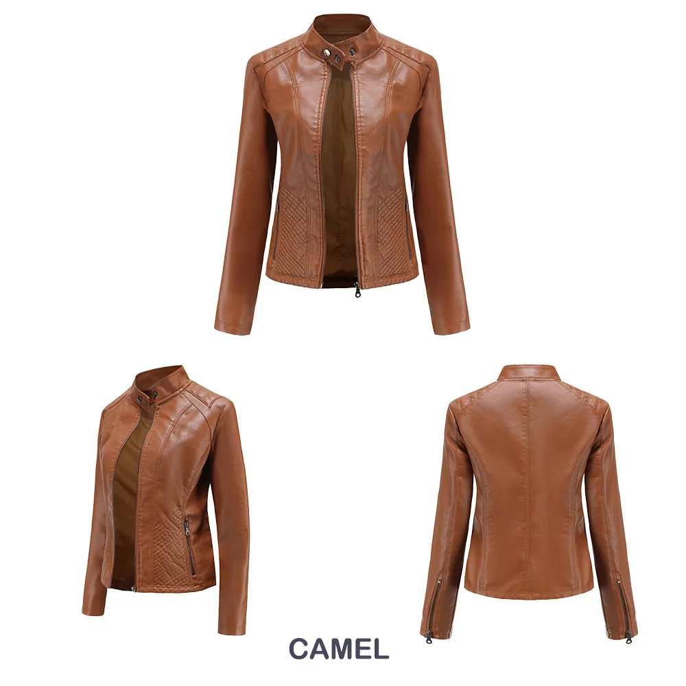 Leather Jacket Women New Spring Autumn Jackets Ladies Motorcycle Large Size Stand Collar PU Leather Jacket Female Outerwear 3XL