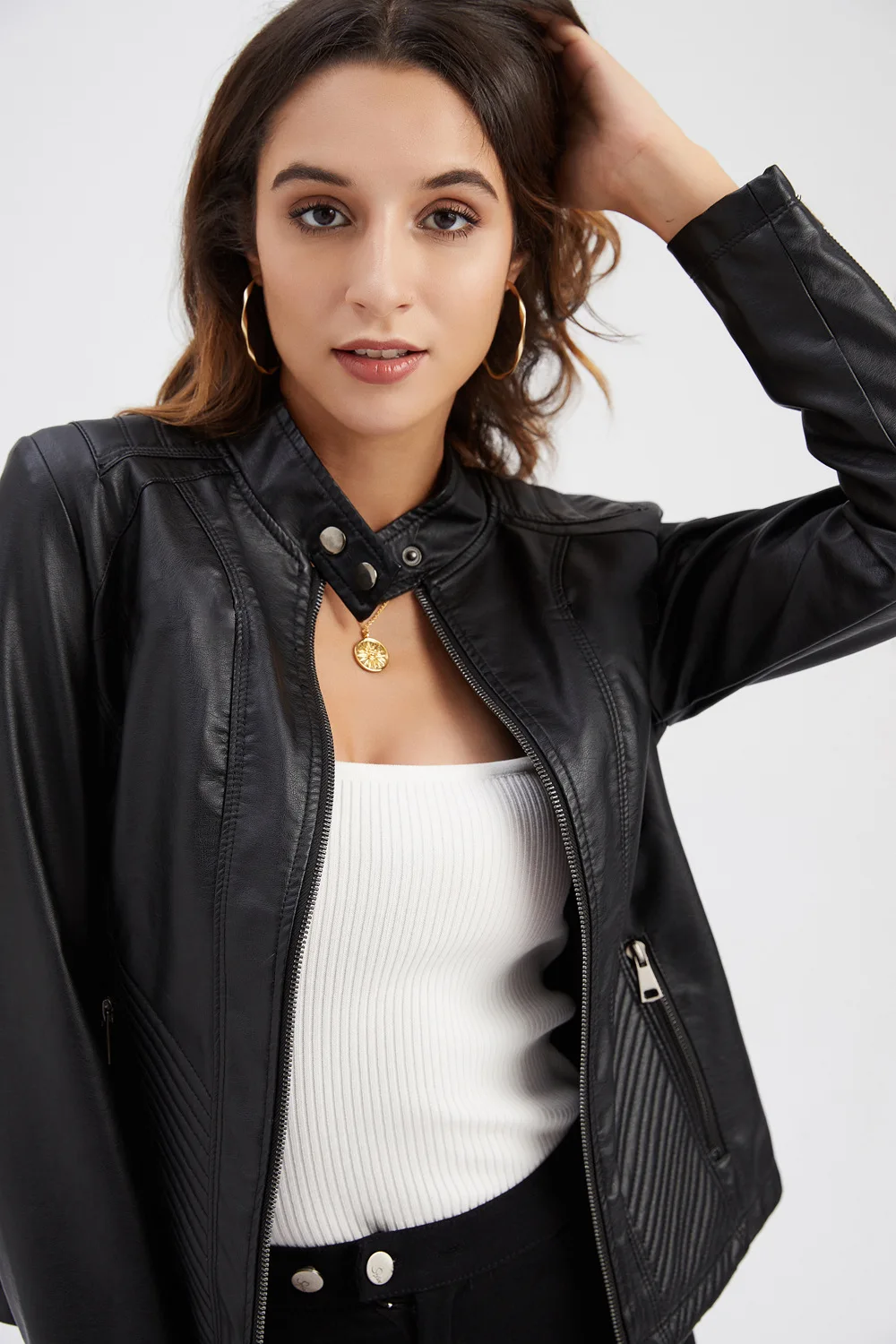 Leather Jacket Women New Spring Autumn Jackets Ladies Motorcycle Large Size Stand Collar PU Leather Jacket Female Outerwear 3XL