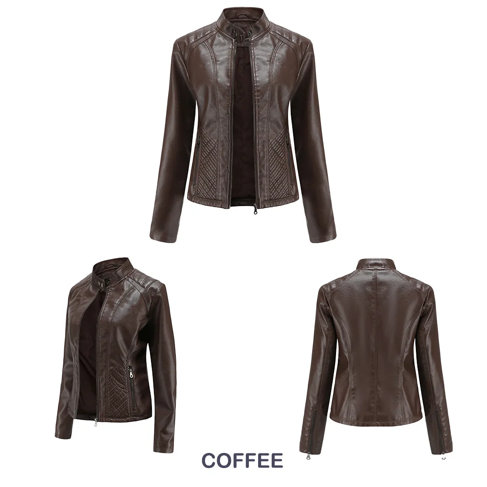 Leather Jacket Women New Spring Autumn Jackets Ladies Motorcycle Large Size Stand Collar PU Leather Jacket Female Outerwear 3XL