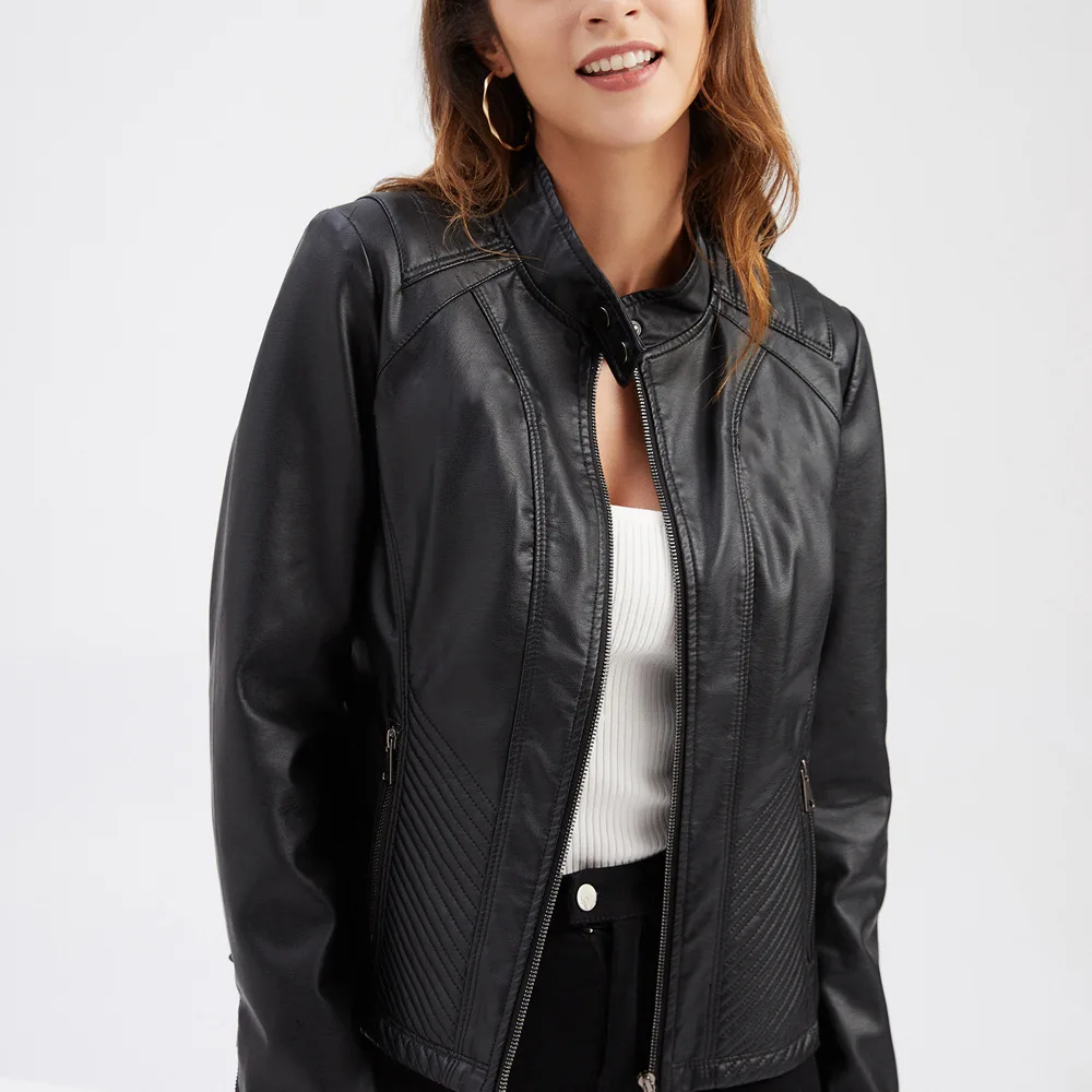 Leather Jacket Women New Spring Autumn Jackets Ladies Motorcycle Large Size Stand Collar PU Leather Jacket Female Outerwear 3XL