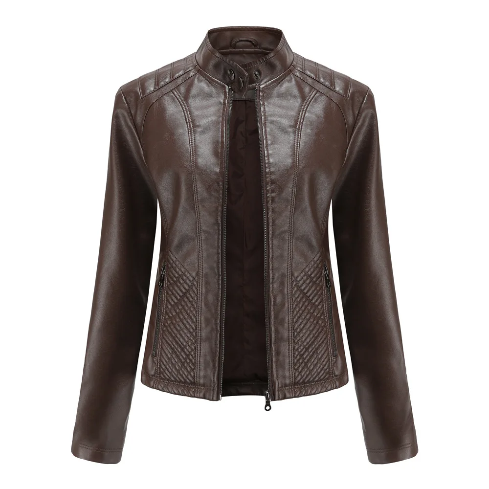 Leather Jacket Women New Spring Autumn Jackets Ladies Motorcycle Large Size Stand Collar PU Leather Jacket Female Outerwear 3XL
