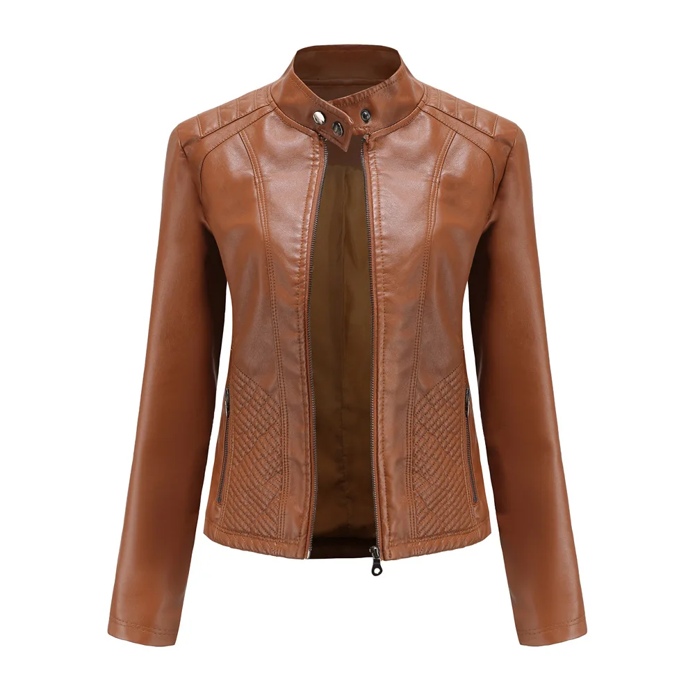 Leather Jacket Women New Spring Autumn Jackets Ladies Motorcycle Large Size Stand Collar PU Leather Jacket Female Outerwear 3XL