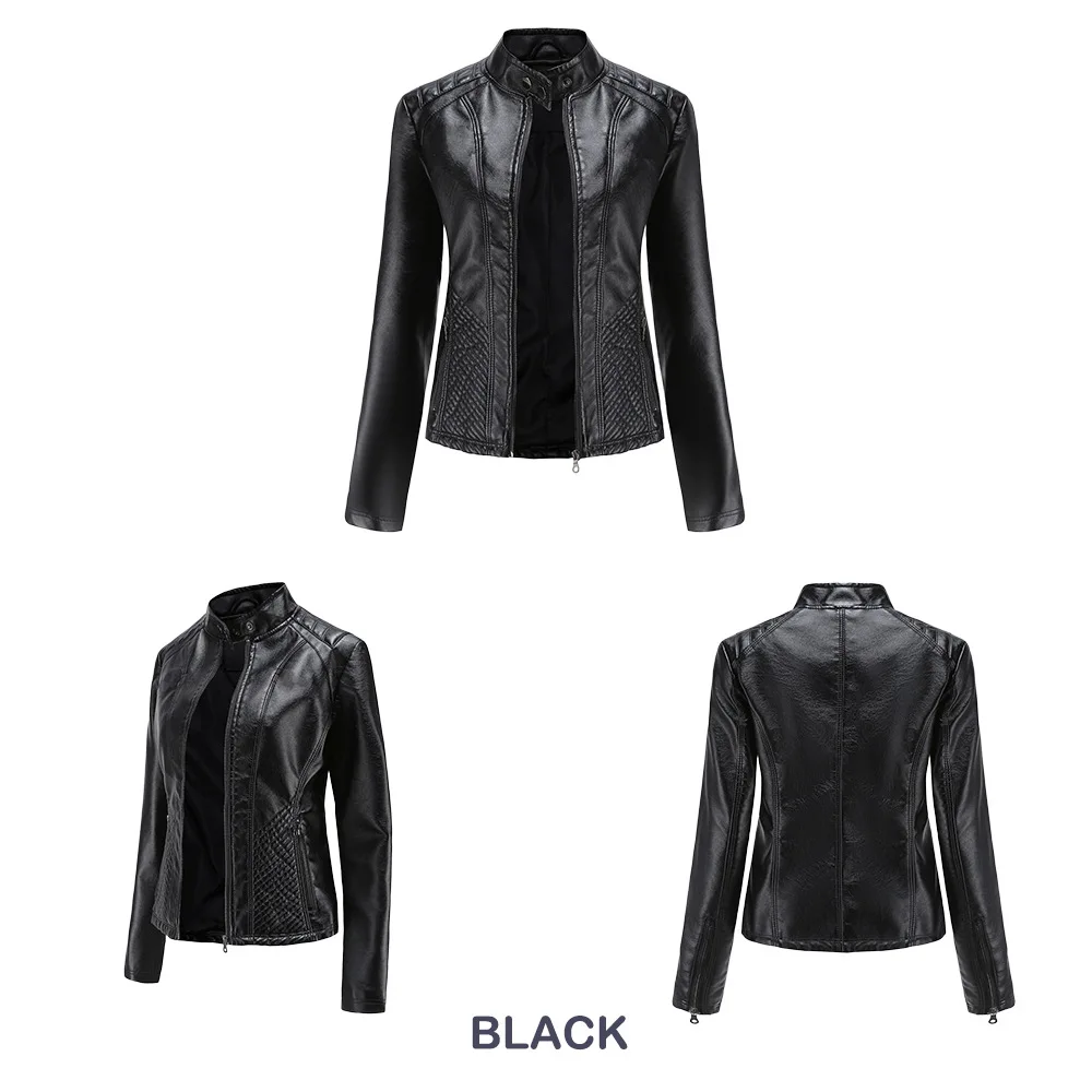 Leather Jacket Women New Spring Autumn Jackets Ladies Motorcycle Large Size Stand Collar PU Leather Jacket Female Outerwear 3XL