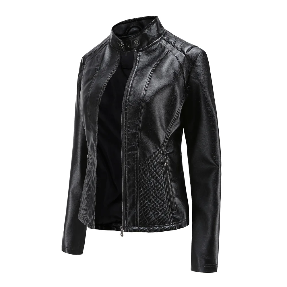 Leather Jacket Women New Spring Autumn Jackets Ladies Motorcycle Large Size Stand Collar PU Leather Jacket Female Outerwear 3XL