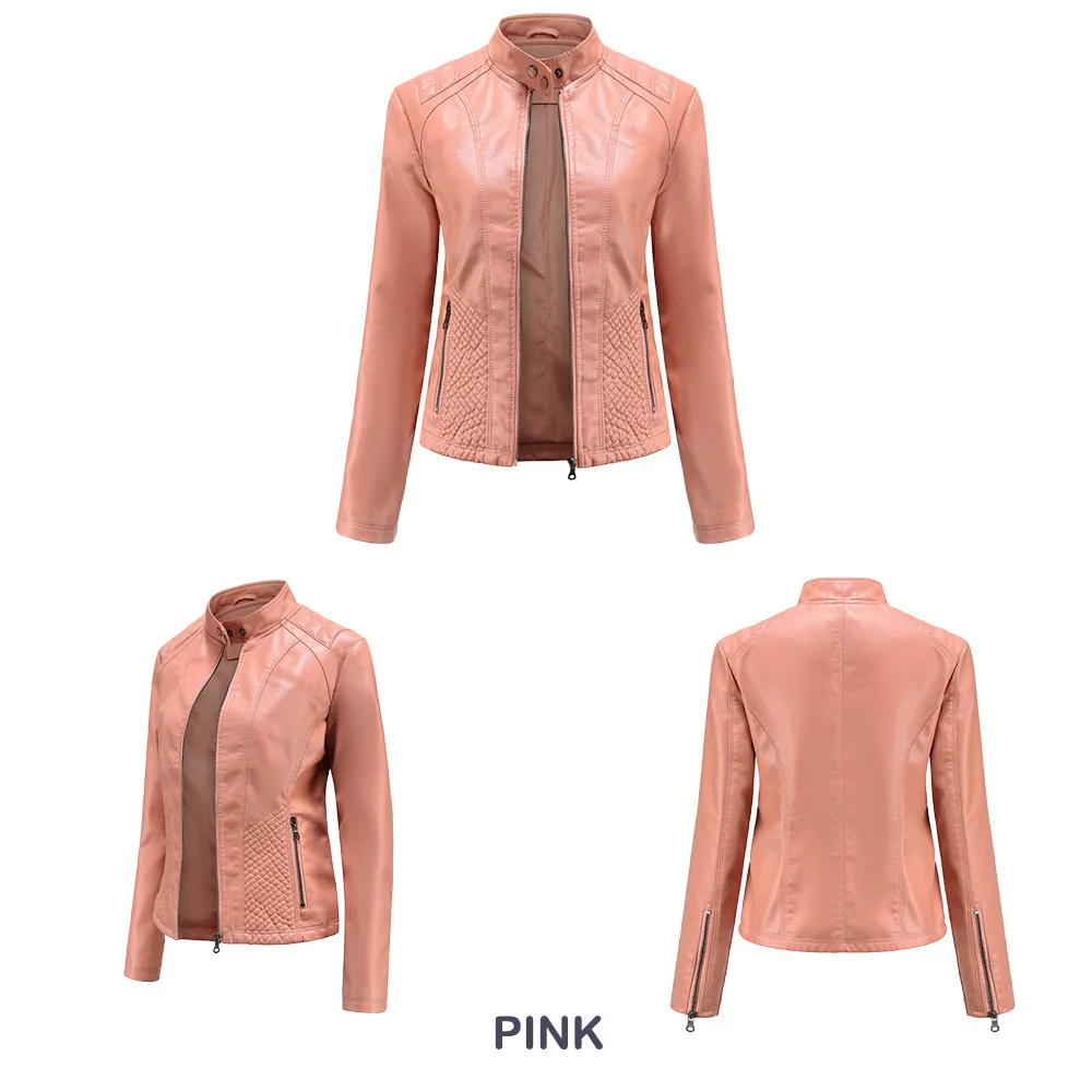 Leather Jacket Women New Spring Autumn Jackets Ladies Motorcycle Large Size Stand Collar PU Leather Jacket Female Outerwear 3XL