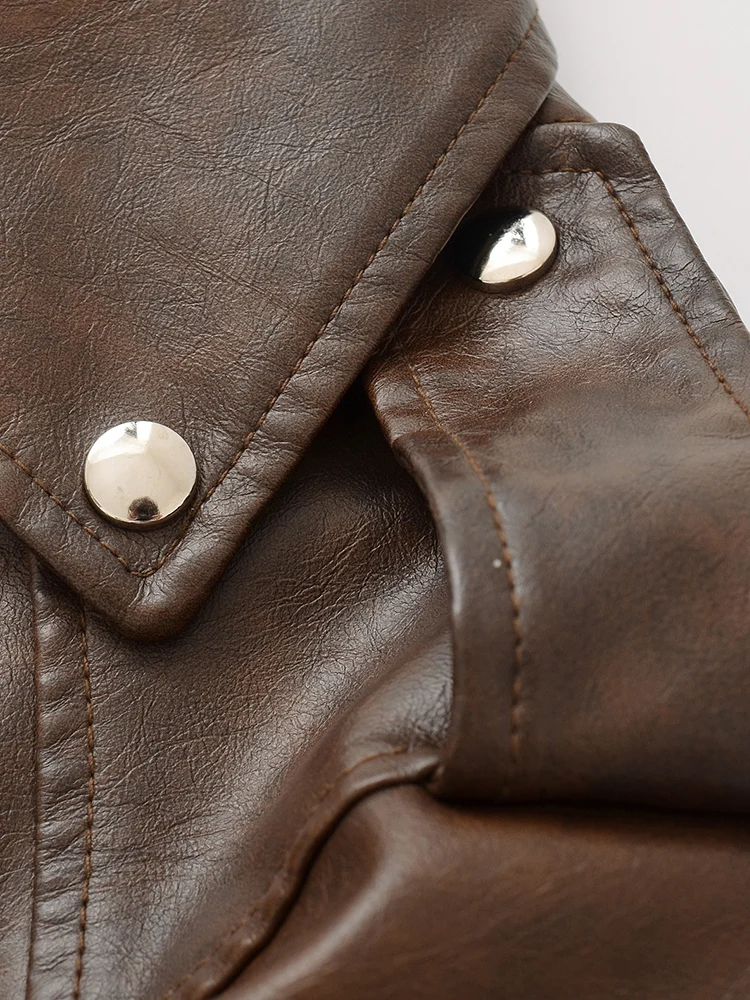 Ailegogo New Spring Autumn Women Vintage Loose Belt Zipper Faux Leather Jacket Streetwear Retro Female Coat Moto Biker Outwear