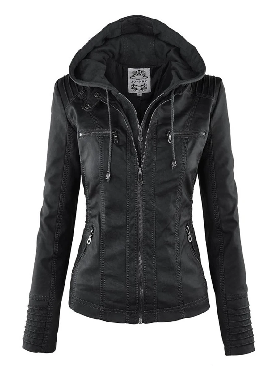 Gothic Faux Leather Jacket Women Coat 2026 Hoodies Winter Autumn Motorcycle Jacket Black Outerwear Leather PU Basic Jacket Coat