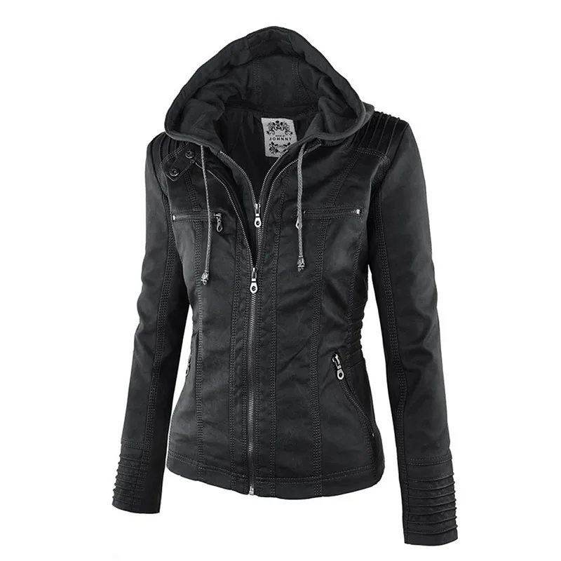 Gothic Faux Leather Jacket Women Coat 2026 Hoodies Winter Autumn Motorcycle Jacket Black Outerwear Leather PU Basic Jacket Coat