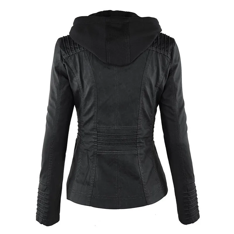 Gothic Faux Leather Jacket Women Coat 2026 Hoodies Winter Autumn Motorcycle Jacket Black Outerwear Leather PU Basic Jacket Coat