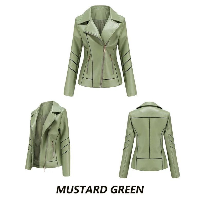Red PU Faux Leather Jacket Women Fashion Casual Biker Jackets Outwear Female Tops Spring and Autumn Black Leather Jacket Coat