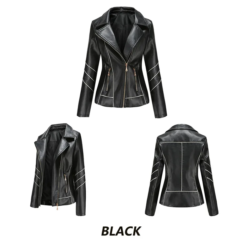 Red PU Faux Leather Jacket Women Fashion Casual Biker Jackets Outwear Female Tops Spring and Autumn Black Leather Jacket Coat