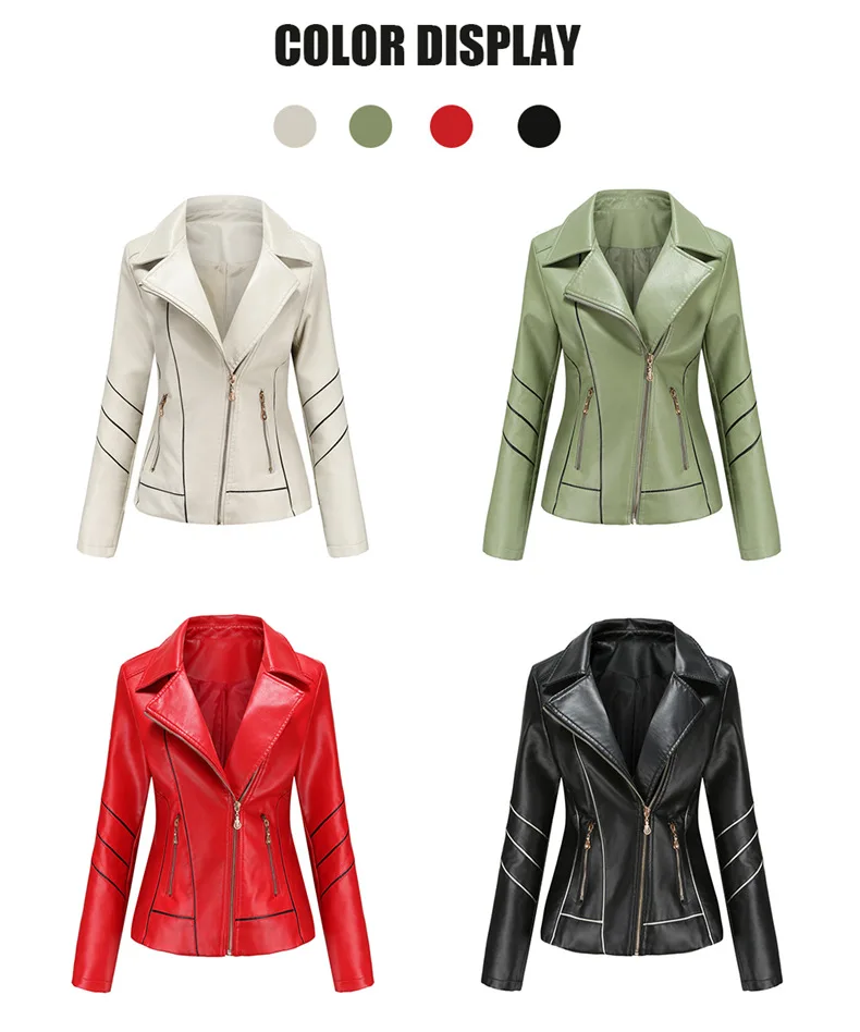 Red PU Faux Leather Jacket Women Fashion Casual Biker Jackets Outwear Female Tops Spring and Autumn Black Leather Jacket Coat