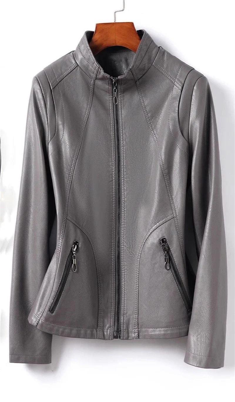 Spring Autumn Women Sheep Skin Coat 2025 Ladies Large Size 5XL Genuine Leather Jacket Korean Female Stand Collar Leather Tops