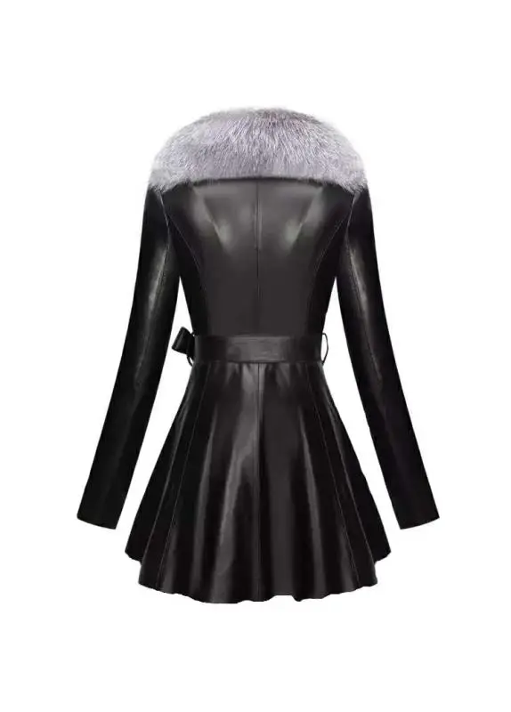 Faux Fur Coat Women Winter Female Sheepskin Coats Pure Color Faux Fox Fur Collars Snap Fastener Furs