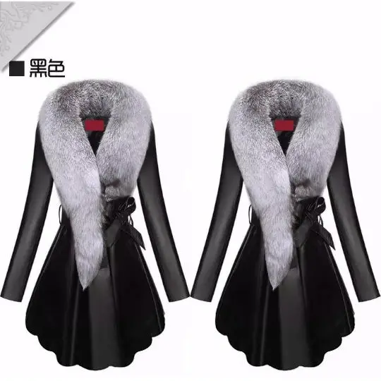 Faux Fur Coat Women Winter Female Sheepskin Coats Pure Color Faux Fox Fur Collars Snap Fastener Furs