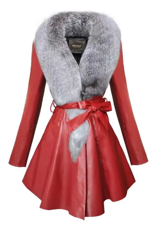 Faux Fur Coat Women Winter Female Sheepskin Coats Pure Color Faux Fox Fur Collars Snap Fastener Furs